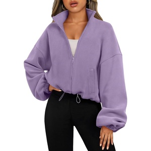 image:imageAUTOMET Womens Fleece Jackets Zip Up Oversized Cropped SweatshirtsPurple