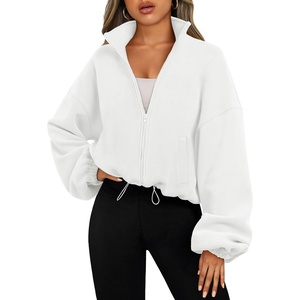 image:imageAUTOMET Womens Fleece Jackets Zip Up Oversized Cropped SweatshirtsWhite