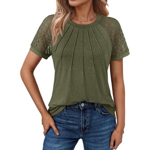 image:imageAUTOMET Womens Lace Short Sleeve Tops Business Casual Outfits Work ShirtsArmy Green