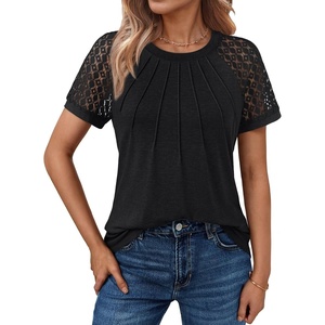 image:imageAUTOMET Womens Lace Short Sleeve Tops Business Casual Outfits Work ShirtsBlack