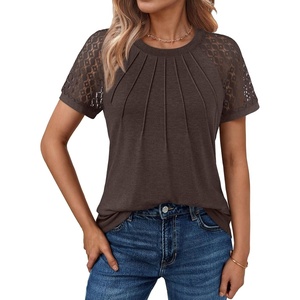 image:imageAUTOMET Womens Lace Short Sleeve Tops Business Casual Outfits Work ShirtsBrown