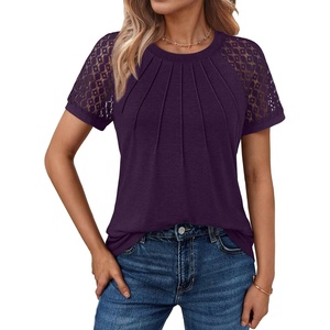 image:imageAUTOMET Womens Lace Short Sleeve Tops Business Casual Outfits Work ShirtsDarkpurple