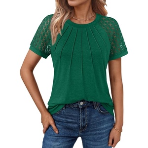 image:imageAUTOMET Womens Lace Short Sleeve Tops Business Casual Outfits Work ShirtsGreen