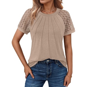 image:imageAUTOMET Womens Lace Short Sleeve Tops Business Casual Outfits Work ShirtsKhaki