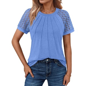image:imageAUTOMET Womens Lace Short Sleeve Tops Business Casual Outfits Work ShirtsLightblue