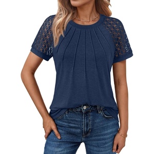 image:imageAUTOMET Womens Lace Short Sleeve Tops Business Casual Outfits Work ShirtsNavy