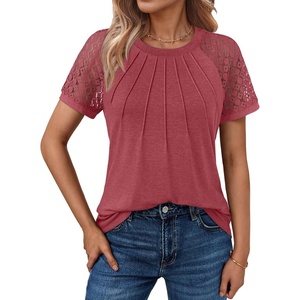 image:imageAUTOMET Womens Lace Short Sleeve Tops Business Casual Outfits Work ShirtsRust