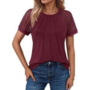 image:imageAUTOMET Womens Lace Short Sleeve Tops Business Casual Outfits Work ShirtsWinered