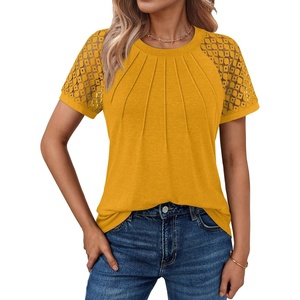 image:imageAUTOMET Womens Lace Short Sleeve Tops Business Casual Outfits Work ShirtsYellow