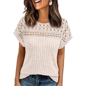image:imageAUTOMET Womens Lace Short Sleeves Shirts Crochet Summer TopsApricot