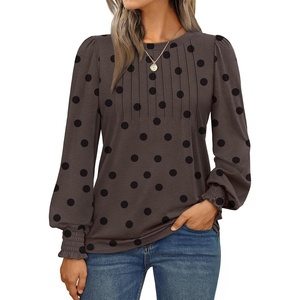 image:imageAUTOMET Womens Long Sleeve Shirts Fall Blouses Tops Business Casual OutfitsCoffee Black Polka Dot