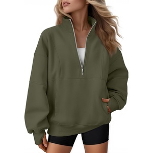 image:imageAUTOMET Womens Quarter Zip Oversized Sweatshirt Fleece Mock Neck PulloverArmygreen