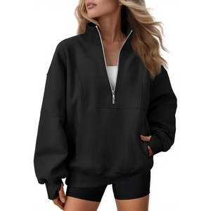 image:imageAUTOMET Womens Quarter Zip Oversized Sweatshirt Fleece Mock Neck PulloverBlack
