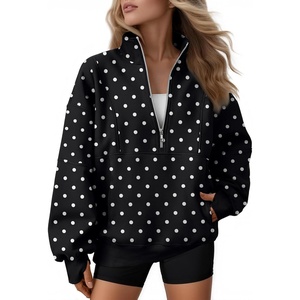 image:imageAUTOMET Womens Quarter Zip Oversized Sweatshirt Fleece Mock Neck PulloverBlack Polka Dot