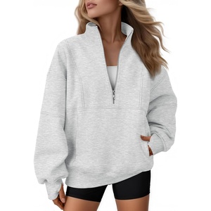 image:imageAUTOMET Womens Quarter Zip Oversized Sweatshirt Fleece Mock Neck PulloverGrey
