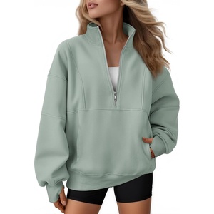 image:imageAUTOMET Womens Quarter Zip Oversized Sweatshirt Fleece Mock Neck PulloverGreygreen