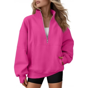 image:imageAUTOMET Womens Quarter Zip Oversized Sweatshirt Fleece Mock Neck PulloverHotpink