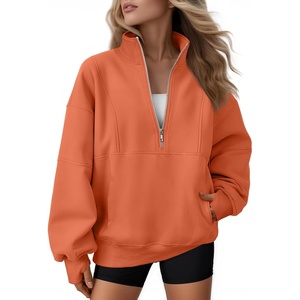 image:imageAUTOMET Womens Quarter Zip Oversized Sweatshirt Fleece Mock Neck PulloverOrange