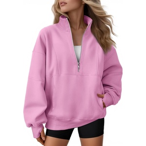 image:imageAUTOMET Womens Quarter Zip Oversized Sweatshirt Fleece Mock Neck PulloverPink