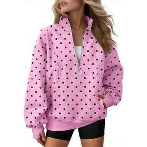 image:imageAUTOMET Womens Quarter Zip Oversized Sweatshirt Fleece Mock Neck PulloverPolka Pink