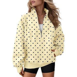 image:imageAUTOMET Womens Quarter Zip Oversized Sweatshirt Fleece Mock Neck PulloverPolka Yellow