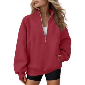 image:imageAUTOMET Womens Quarter Zip Oversized Sweatshirt Fleece Mock Neck PulloverRed