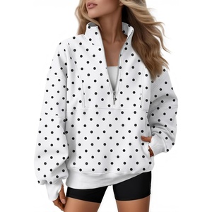 image:imageAUTOMET Womens Quarter Zip Oversized Sweatshirt Fleece Mock Neck PulloverWhite Polka Dot