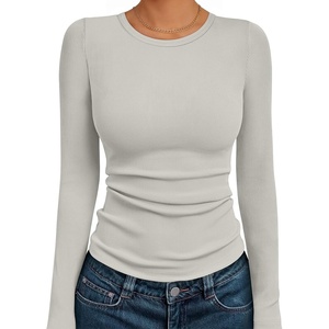 image:imageAUTOMET Womens Ribbed Long Sleeve Shirts Basic Top For Fall Work amp CasualAlmond
