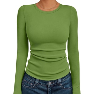 image:imageAUTOMET Womens Ribbed Long Sleeve Shirts Basic Top For Fall Work amp CasualAvocado Green