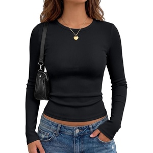 image:imageAUTOMET Womens Ribbed Long Sleeve Shirts Basic Top For Fall Work amp CasualBlack