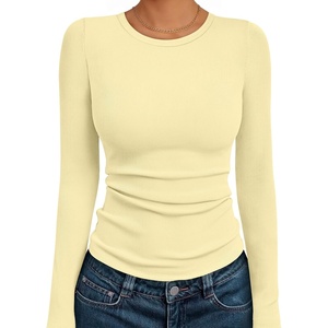 image:imageAUTOMET Womens Ribbed Long Sleeve Shirts Basic Top For Fall Work amp CasualButter Yellow