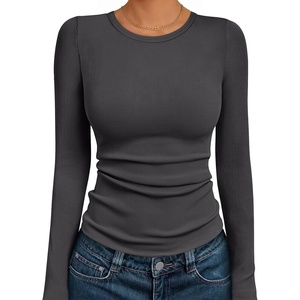 image:imageAUTOMET Womens Ribbed Long Sleeve Shirts Basic Top For Fall Work amp CasualCharcoal