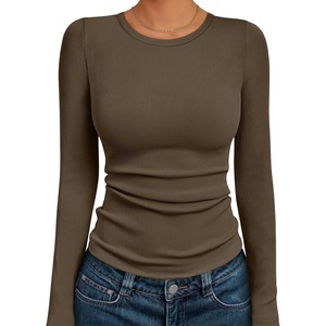 image:imageAUTOMET Womens Ribbed Long Sleeve Shirts Basic Top For Fall Work amp CasualCoffee