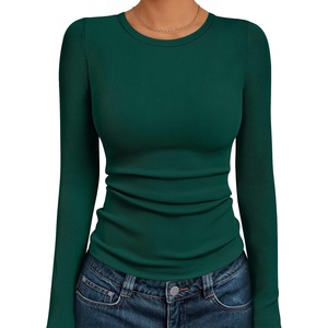 image:imageAUTOMET Womens Ribbed Long Sleeve Shirts Basic Top For Fall Work amp CasualDark Green