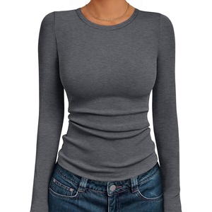 image:imageAUTOMET Womens Ribbed Long Sleeve Shirts Basic Top For Fall Work amp CasualDark Grey
