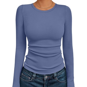 image:imageAUTOMET Womens Ribbed Long Sleeve Shirts Basic Top For Fall Work amp CasualDusty Blue