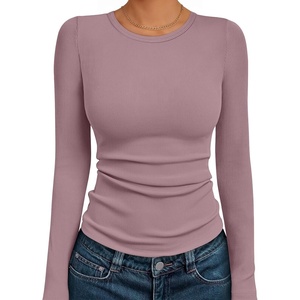 image:imageAUTOMET Womens Ribbed Long Sleeve Shirts Basic Top For Fall Work amp CasualGrey Pink