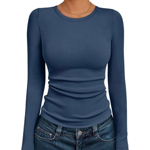 image:imageAUTOMET Womens Ribbed Long Sleeve Shirts Basic Top For Fall Work amp CasualHaze Blue