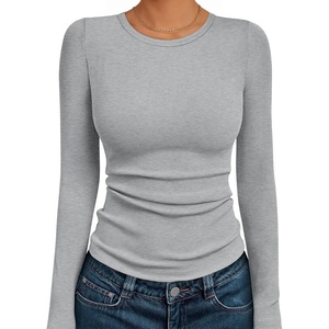 image:imageAUTOMET Womens Ribbed Long Sleeve Shirts Basic Top For Fall Work amp CasualHeather Grey