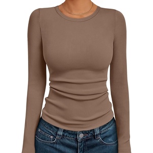 image:imageAUTOMET Womens Ribbed Long Sleeve Shirts Basic Top For Fall Work amp CasualKhaki