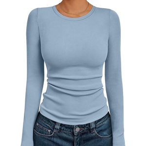 image:imageAUTOMET Womens Ribbed Long Sleeve Shirts Basic Top For Fall Work amp CasualLight Blue