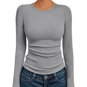 image:imageAUTOMET Womens Ribbed Long Sleeve Shirts Basic Top For Fall Work amp CasualLight Grey