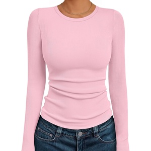 image:imageAUTOMET Womens Ribbed Long Sleeve Shirts Basic Top For Fall Work amp CasualLight Pink