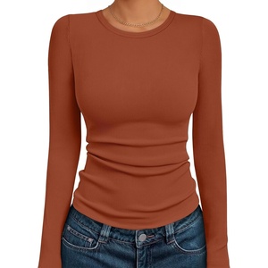 image:imageAUTOMET Womens Ribbed Long Sleeve Shirts Basic Top For Fall Work amp CasualMaple