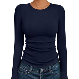 image:imageAUTOMET Womens Ribbed Long Sleeve Shirts Basic Top For Fall Work amp CasualNavy Blue