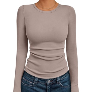 image:imageAUTOMET Womens Ribbed Long Sleeve Shirts Basic Top For Fall Work amp CasualOatmeal