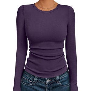 image:imageAUTOMET Womens Ribbed Long Sleeve Shirts Basic Top For Fall Work amp CasualPurple