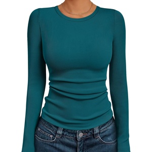 image:imageAUTOMET Womens Ribbed Long Sleeve Shirts Basic Top For Fall Work amp CasualTeal