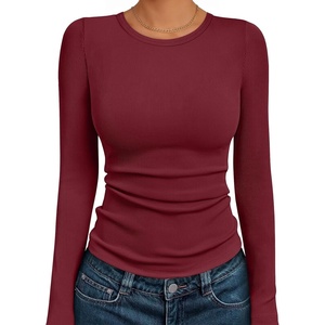 image:imageAUTOMET Womens Ribbed Long Sleeve Shirts Basic Top For Fall Work amp CasualWine Red