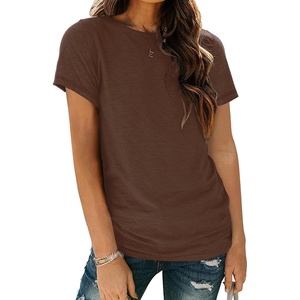 image:imageAUTOMET Womens Short Sleeve Crewneck Shirts Summer Basic Tops02chocolatebrown